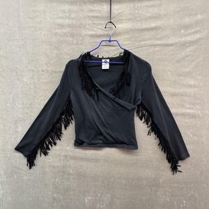 ellemenno Shirt Womens Small Black Fringe Western Boho Long Sleeve Made USA